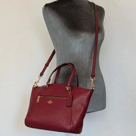 Coach 2020 Prairie Satchel 79997 Pebbled Leather Crossbody Bag – Deep Red - Picture 3 of 9
